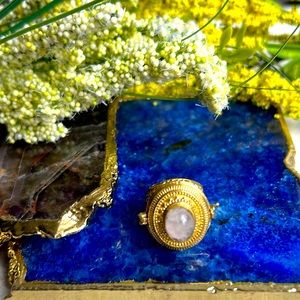 Milk moonstone gold plated locket ring